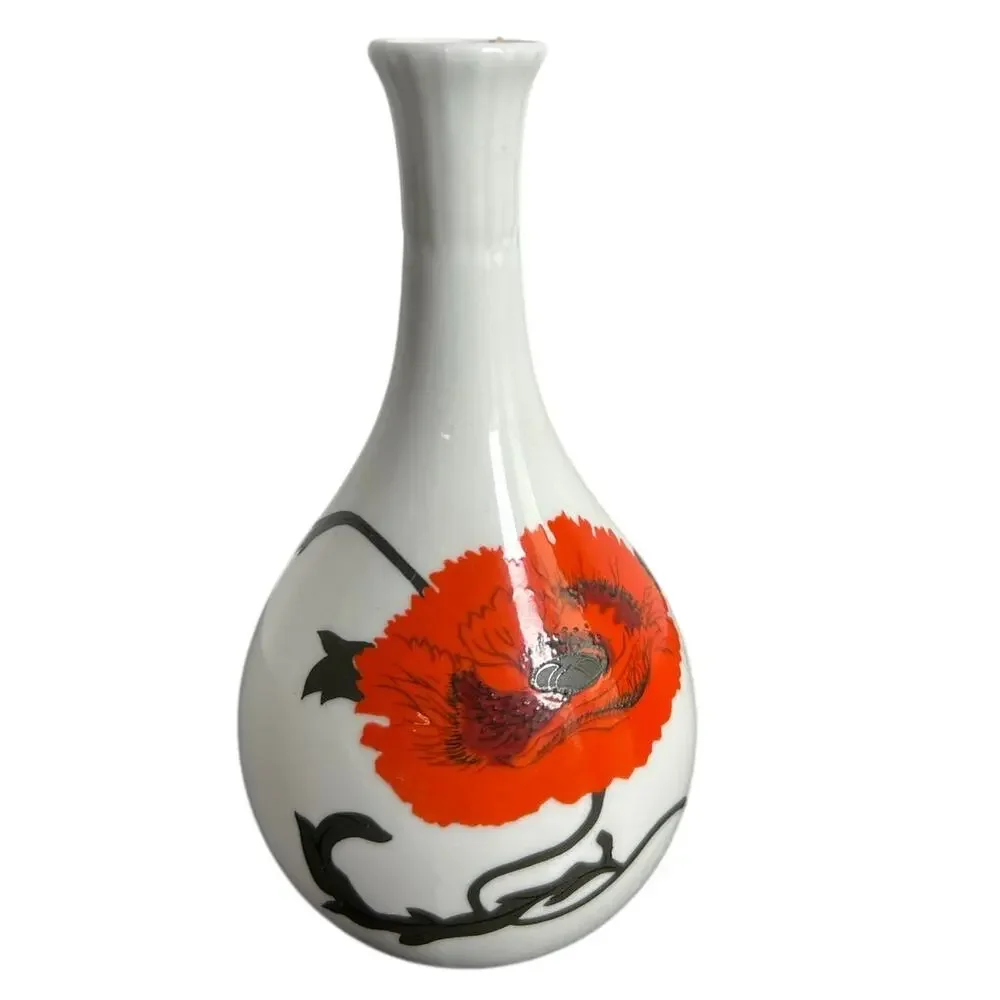 Wedgwood- Cornpoppy Design- Bud Vase- White Orange- 5.25